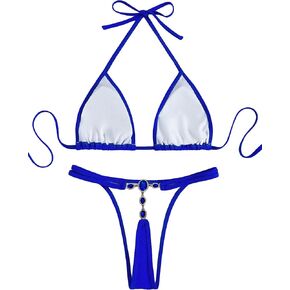 GORGLITTER Women's 2 Piece Sexy Thong Bikini Set String Cheeky Swimsuit Textured Halter Triangle Bathing Suits