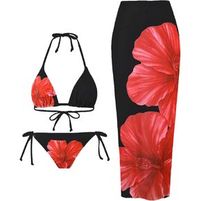 Shenhe Women's 3 قطعة Cheetah Bikini مجموعة الأزهار مثلث الرسن سلسلة السباحة مع cove up
