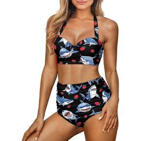 Women High Waisted Bikini Sets Two Piece Swimsuit Tummy Control Bathing Suit Plus Size Swimwear for Beach Vacation