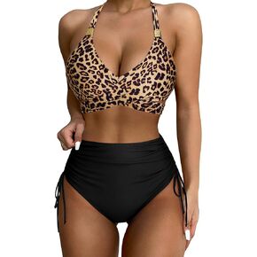SUUKSESS Womens High Waisted Bikini Sets Tummy Control Drawstring Tie Knot Swimsuit