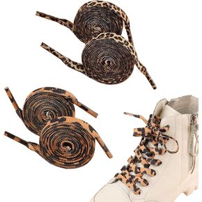 Leopard Print Shoelaces, 2 Pairs Shoestring for Women, Flat Athletic Shoe Laces for Sneakers and Boots
