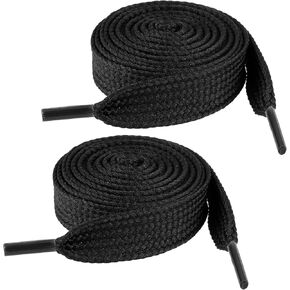 Ouligay 2 Pairs Flat Black Shoe Laces for Sneakers, 3/4'' 2cm Wide Thick Fat Black Athletic Shoelaces, 47 Inch Long Shoe Strings 120cm Black Shoestring for Adult Men Women