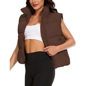 Wanzetaly Women's Puffer Vest Cropped Sleeveless Winter Outerwear Lightweight Stand-up Collar Down Vest with Pockets