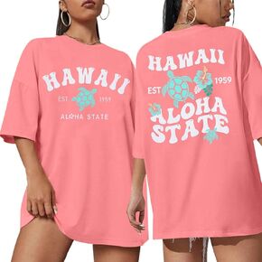 MNLYBABY Hawaiian Shirt Women Oversized Hawaii Graphic Shirts Hawaii Flowers Shirt Girls Preppy Casual Summer Vacation Tops