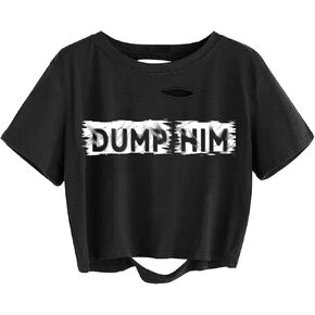 Avanova Women Los Angeles Graphic Distressed Oversized Crop Top Short Sleeve Ripped Boxy Loose Tee Shirt