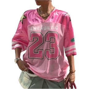 Gorglitter Women's Y2K القميص كبير الحجم القميص الرقم الرسومي المرقوع مرعة نصف الأكمام الأكمام الشارع