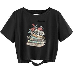 Avanova Women Los Angeles Graphic Distressed Oversized Crop Top Short Sleeve Ripped Boxy Loose Tee Shirt in Saudi Arabia