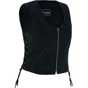 Women's Sleeveless Denim V Neck Vest With Conceal Carry Pockets