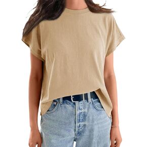 Tankaneo Womens Cap Sleeve T Shirts Summer Casual Loose Fit Tank Tops Crew Neck Basic Tees