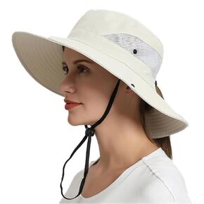 Ponytail Beach Sun Hat for Women - Wide Brim Summer Beach Outdoor UV Protection Cap