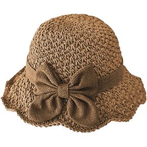 Women's Foldable Sun Straw Hat Summer Travel Beach Sun Hats Straw Bucket Hat Wide Brim UPF 50+Stylish Fishermans Cap