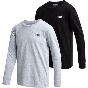 Reebok Boys' Long Sleeve Shirt - 2 Pack Basic Cotton Long Sleeve T-Shirt - Crewneck Tee for Boys (8-14)