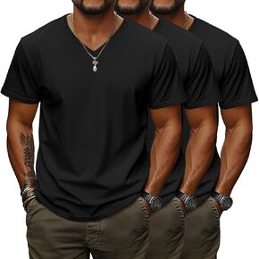 Ficerd 3 Pack Men's V Neck 95% Cotton T-Shirts M-7xl Big Tall Regular Soft Short Sleeve Basic 2025 Summer Clothes