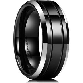 King Will Men 8mm Tungsten Wedding Band Tungsten Carbide Rings Beveled Edge Double Groove Anniversary Bands Size 7-14