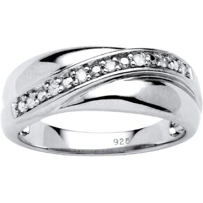 Palmbeach Men's Men Platinum Platinum Sterling Silver Round Round General Diamond Band Ring (1/8 CTTW ، I Color ، I3 Clarity) أحجام 8-16