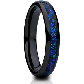 Oviedo Jewelry 4mm Tungsten Wedding Ring ، فرقة زفاف Galaxy Opal ، الذكرى السوداء ، المشاركة ، فرقة Man's ، Carbide Tungsten Carbide Fit Opal Ring