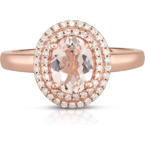 14K Rose Gold Genuine Morganite 1-5/8 Ct, Diamond Double Halo Ring, Size 7