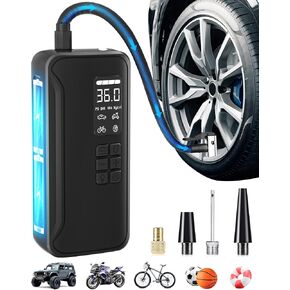 Tire Inflator Portable Air Compressor, 150PSI Air Pump for Car Tires with Digital Pressure Gauge, Cordless Auto Shutoff Tire Pump with LED Lights Air Pump for Cars, Bikes, Motorcycles,Balls (Black)