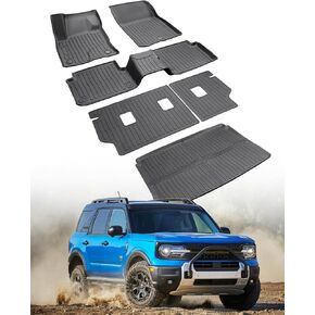 Floor Mats for Ford Bronco Sport: 2021 2022 2023 2024 2025 All Weather Car Accessories for Bronco Sport (Only for Sport), 6PCS TPE Rubber Backrest Liner Fit for Bronco Sport (w/Full Size Spare Tire)