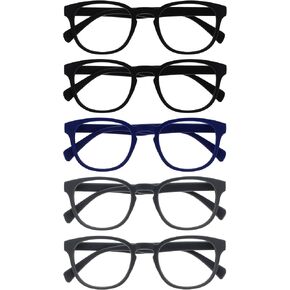 OPULIZE Pop Multipack Retro Round Smooth Matt Black Grey Mens Womens Reading Glasses Spring Hinges R2-17