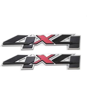 Pair Set Right and Left Fender Rear 4x4 Emblem 3D Badge Nameplate Letter Decal Replacement for 2007-2023 Sierra Canyon Colorado 1500 2500 HD 3500 HD (Chrome Black Red)
