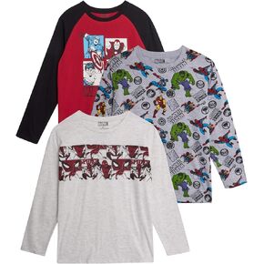 Marvel Avengers Spiderman Boys Shirts - 3 Pack Long Sleeve Graphic Tees Hulk Iron Man Captain America for Toddler Boys & Kids