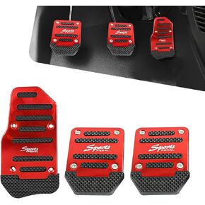 Pack-3 Car Pedal Set, Brake Throttle Clutch Alloy + Anti-Slip Rubber Strip Pedal Cover Replacement, Accurate Pedaling Interior Sports Decoration, Universal for Manual Transmission Cars (Red)
