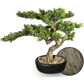 Artificial Bonsai Tree 16" Tall with Realistic Wood and Ceramic Pot Fake Plants Cypress Juniper Pine Zen Faux Plants for Home Bedroom Office Bathroom Japanese Decor