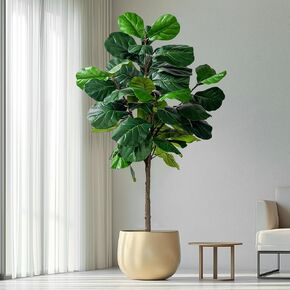 Artificial Fiddle Leaf Tree-6ft Faux Plant Fake Ficus Lyrata Tree Artificial Fig Silk Trees with Pot Floor Plants for Home Living Room Decor Indoor