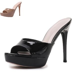 Women's Platform Round Open Toe High Heel Sandals Stiletto Fish Mouth High Heels Slipper 5 Inches Heels