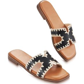 Womens Sandals Slip On Fashion Flat Sandals Soft Memory Foam Slides Comfortable Leather Open Toe Slide For Summer Dressy 2025
