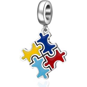 2025 Autism Awareness Dangle Charms fit Pandora Bracelet/Necklace, 925 Sterling Silver Puzzle Pieces Enamel Coloured Autismo Pendant Beads, Gifts for Best Mom/Sister/Friends/Christmas