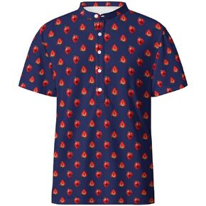 Hawaiian Mens Henley Polo Shirts Short Sleeve Quick Dry Funny Print Casual Collarless Golf Shirts for Men