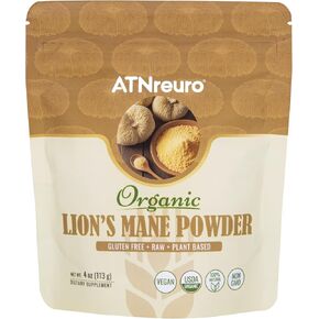 Organic Lion's Mane Mushroom Powder, 4oz 100% Pure & Natural,Brain Health Support for Memory, Focus & Nerve Regeneration,Premium Quality, Non-GMO,Gluten-Free,Vegan, Nootropic Brain Supplement