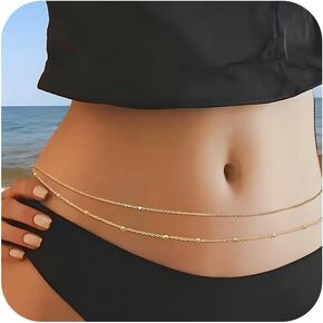 Gold Layered Waist Chains for Women Non Tarnish Boho Waist Beads Belly Chains Adjustable Waterproof Sexy Bikini Body Chains Summer Beach Hawaii Jewelry Accessories for Her