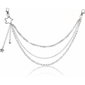 Star Pants Chain, Stylish Silver Jean Chain Hip Hop Goth Punk Pocket Chains Star Wallet Chains for Men Women Accessories