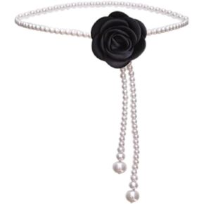 Pearl Belt Flower Pearl Chain Belt for Women Dresses Camellia Pearl Waist Chain White Belt Belly Body Chains Wedding Belt for Bridal Prom Jewelry Gift