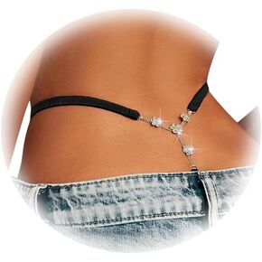 Sexy Flower Rhinestone Thong Panties Jewelry for Women Adjustable Crystal Chain Thong G String Bikini Back Panty Jewelry