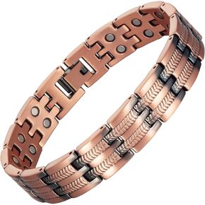 Pure Copper Bracelet for Men, Magnetic Bracelet with 3500 Gauss Effective Magnets, Adustable, Jewelry Gift (H)