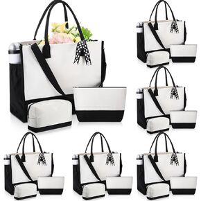 Paterr 18 Pcs Burlap Tote Bags and Cosmetic Bag Set Jute Tote Bag Bulk Large Reusable Canvas Beach Bridesmaid Travel DIY Bags