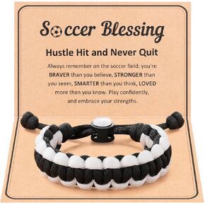 HGDEER Soccer Bracelet for Boys – Adjustable 7-9 inches Soccer Accessories, Black and White Woven Cord, Soccer Gifts for Boys, Stylish Bracelet for Graduation Birthday Christmas