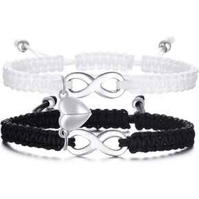 MPRAINBOW Braided Infinity Couple Bracelet - 2PC/Set Stainless Steel Infinity Bracelet for Couples Friends,Friendship Braided Rope Bangle Wrist Adjustable Chain Fit 4-11 Inch