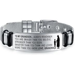To My Grandson Bracelet From Grandma,Inspirational Bracelet Engraved Stainless Steel Adustable Bracelet Personalized Birthday Christmas Gifts for Grandson From Grandma