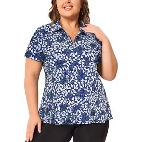 Misyula Style Plus Size Womens Golf Shirt قصيرة الأكمام القمصان البولو Zip Up Collared عرض التنس الرياضي غير الرسمي Tops XL-5XL in Kuwait