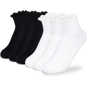 BIVOLU Womens Ankle Socks Ruffle Cotton Cute Frilly Trim Breathable Ankle Ruffled Socks 6 Pack