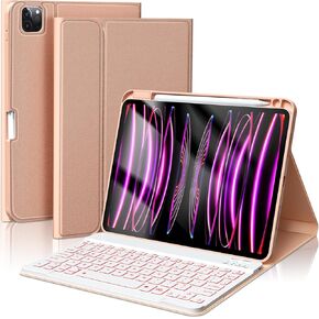 BOBOLEE Keyboard Case for iPad Air 11 Inch M2 2024/ iPad Pro 11 inch 4th/3rd/2nd/1st Gen/ 10.9 Inch Air 5th 4th Gen, Detachable Backlit 7 Colors Keyboard, Folio Keyboard Cover with Pen Holder