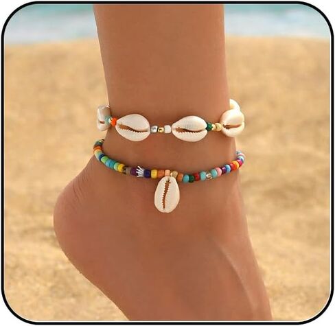 INENIMARTJ Puka Shell Anklets Bracelet for Women Colorful Shell Beaded Anklet Summer Ocean Hawaiian Beach Foot Jewelry Mermaid Seashell Anklets Jewelry for Women in Saudi Arabia