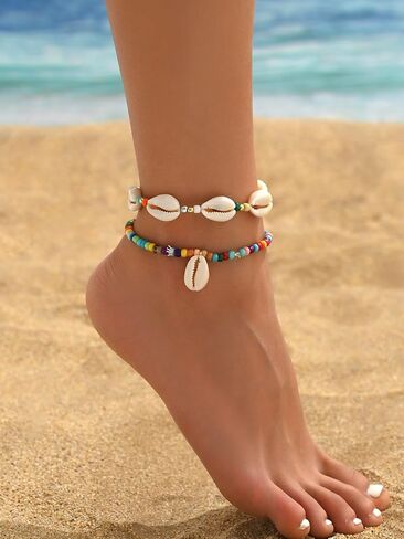INENIMARTJ Puka Shell Anklets Bracelet for Women Colorful Shell Beaded Anklet Summer Ocean Hawaiian Beach Foot Jewelry Mermaid Seashell Anklets Jewelry for Women in Saudi Arabia