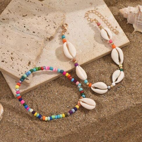 INENIMARTJ Puka Shell Anklets Bracelet for Women Colorful Shell Beaded Anklet Summer Ocean Hawaiian Beach Foot Jewelry Mermaid Seashell Anklets Jewelry for Women in Saudi Arabia