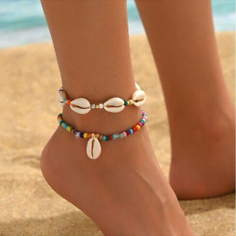 INENIMARTJ Puka Shell Anklets Bracelet for Women Colorful Shell Beaded Anklet Summer Ocean Hawaiian Beach Foot Jewelry Mermaid Seashell Anklets Jewelry for Women in Saudi Arabia